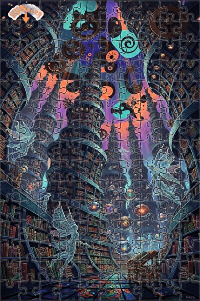 Esranın Dünyası Fantastic Library Waterfall Oil Painting Look Wooden Puzzle w...