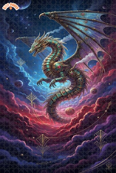 Esranın Dünyası Steampunk Dragon Space Adventure Double-Layer Framed Wooden P...