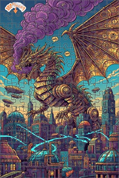 Esranın Dünyası Mechanical Dragon Steampunk Art Double Deck Framed Wooden Puz...