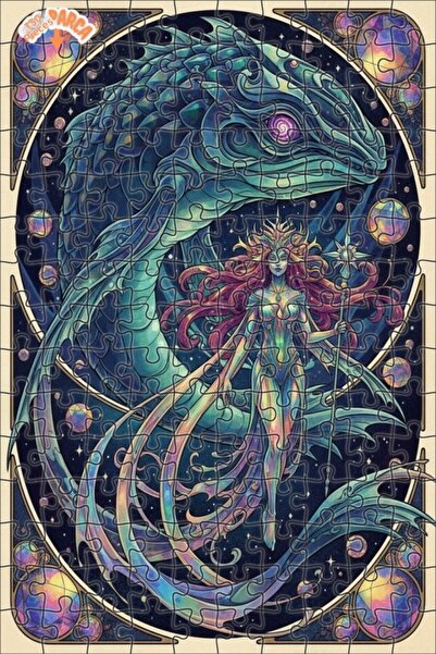 Esranın Dünyası Magical Mermaid and Dragon Art Print Oil Double-Layer Framed ...
