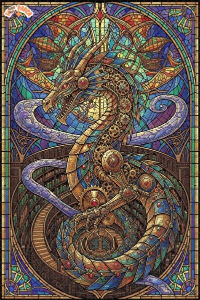 Esranın Dünyası Steam Dragon Library Double Layer Framed Wooden Puzzle 1000 P...