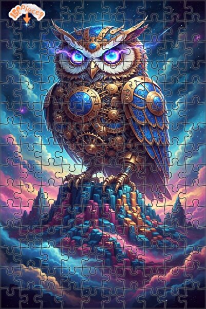 Esranın Dünyası Mechanical Owl Art Double Layer Framed Wooden Puzzle 150 Piec...