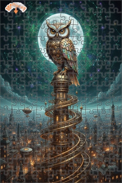 Esranın Dünyası Mechanical Owl Steampunk City View Wooden Puzzle 150 Pieces 2...