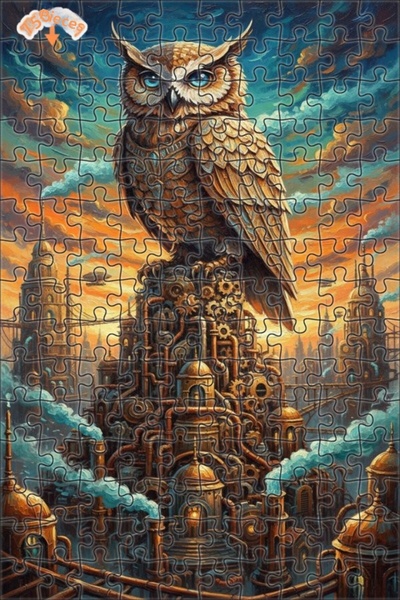 Esranın Dünyası Colossal Mechanical Owl Oil Painting Lookalike Double-Layer F...
