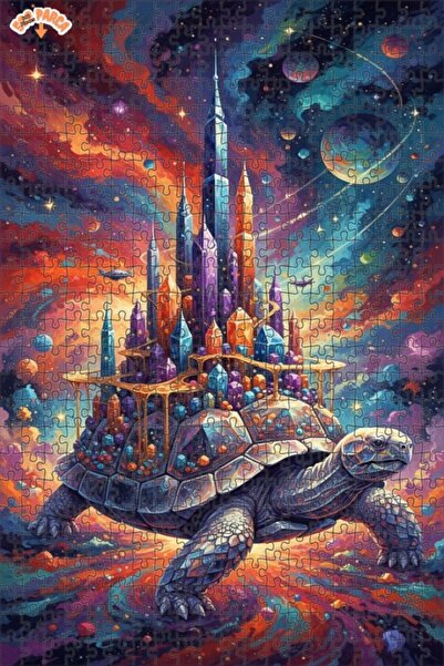 Esranın Dünyası Crystal City on the Giant Turtle Double-Layer Framed Wooden P...
