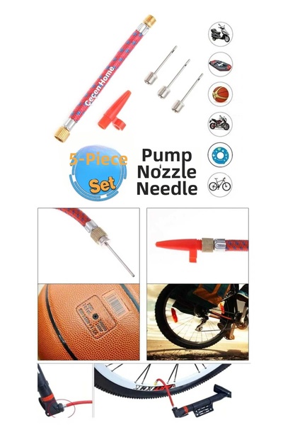 ÇEÇEN HOME 5-Piece Pump Tip Needle Set, Ball-Inflator Set with Hose Connectio...