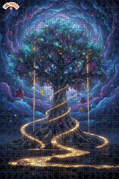Esranın Dünyası Mysterious Cosmic Tree Oil Painting Lookalike Double-Layer Fr...