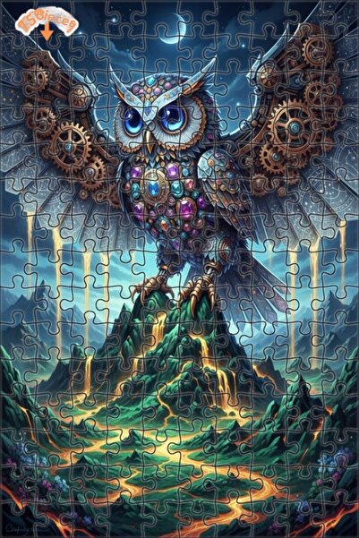 Esranın Dünyası Magical Steampunk Owl Double-Layer Framed Wooden Puzzle 150 P...