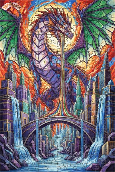 Esranın Dünyası Rainbow Breathing Dragon Art Oil Painting Double-Layer Framed...