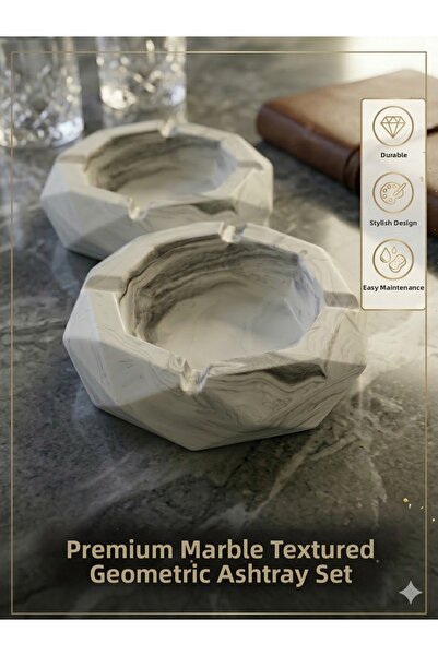 justone Stone Powder 2-Piece Marble-Look Decorative Ashtray Set – Stylish Ash...