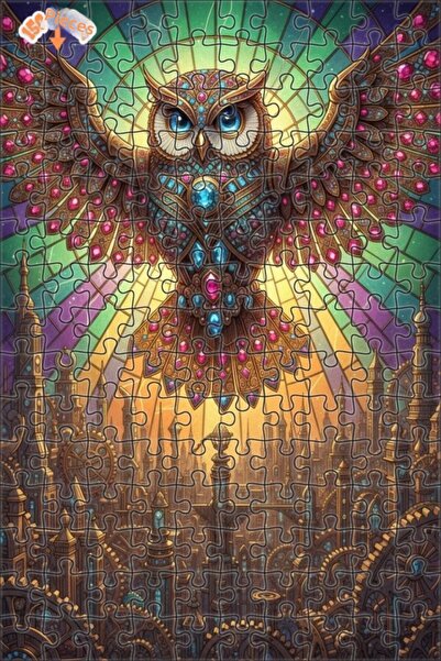 Esranın Dünyası Magical Steampunk Owl Design Double-Layer Frame Wooden Puzzle...