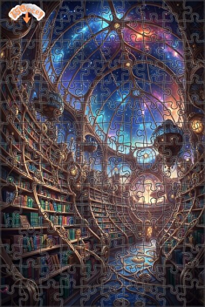 Esranın Dünyası Library Looked Like Oil Painting Art Double-Layer Framed Wood...