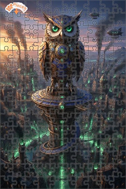 Esranın Dünyası Mechanical Owl City View Double-Layer Framed Wooden Puzzle 15...