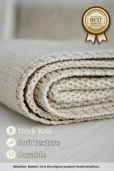 Battani.Co هوم بريميوم أريكة تريكو محبوكة باللون البيج، سرير تلفزيون بطانية م...