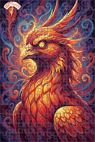 Esranın Dünyası Flaming Emerald Phoenix Oil Painting Look Double Layer Framed...