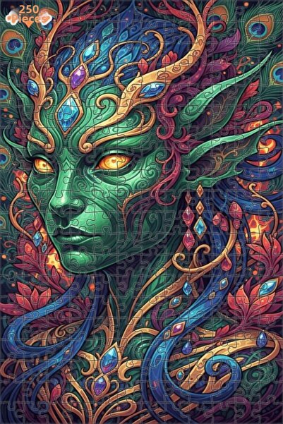 Esranın Dünyası Green Fairy Queen Oil Painting Look Double Layer Framed Woode...