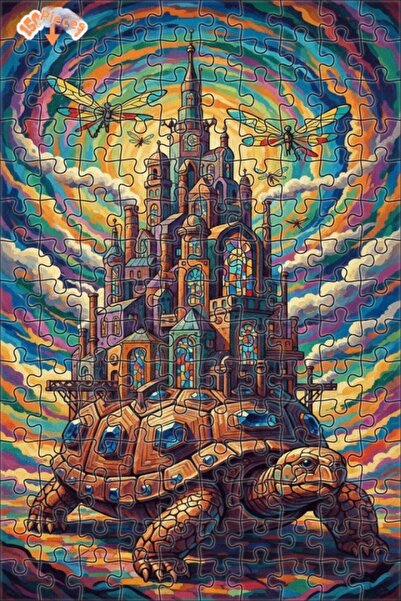 Esranın Dünyası Giant Turtle Castle Oil Painting Look Art Puzzle 150 Pieces 2...