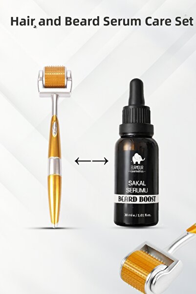 ELAMOUR ديرمارولر مع 140 إبرة من التيتانيوم - مجموعة زيت العناية بالشعر واللح...