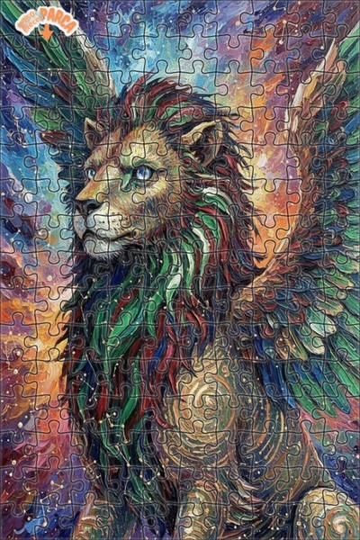 Esranın Dünyası Winged Lion Oil Painting Look Modern Art Double Layer Framed ...