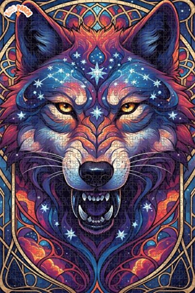 Esranın Dünyası Double-Layer Framed Wooden Puzzle Made with Wolf and Star Con...