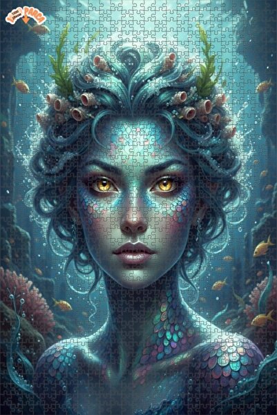 Esranın Dünyası Mermaid Tale Oil Painting Look Double Layer Framed Wooden Puz...