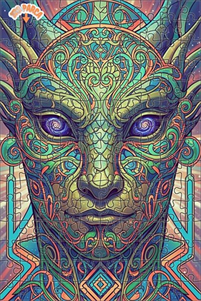 Esranın Dünyası Magic Faced Psychedelic Abstract Art Oil Painting Look Wood P...