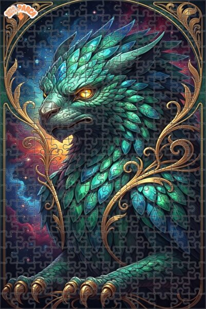 Esranın Dünyası Mysterious Green Dragon Art Double-Layer Framed Wooden Puzzle...