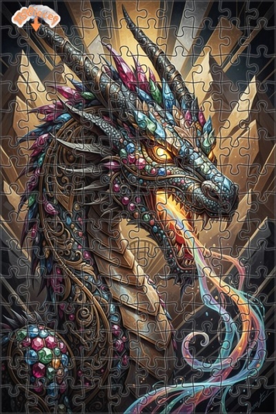 Esranın Dünyası Majestic Jewel Dragon Oil Painting Look Double Layer Framed W...