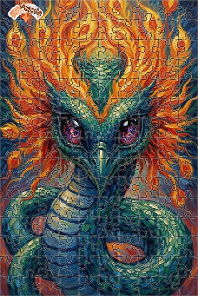 Esranın Dünyası Flaming Wings Dragon Oil Painting Double-Layer Framed Wooden ...