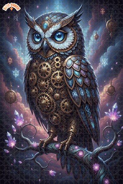 Esranın Dünyası Mechanical Owl Art Double Layer Framed Wooden Puzzle 1000 Pie...