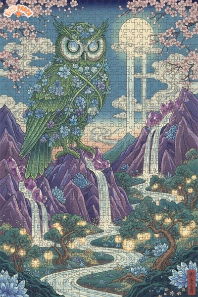 Esranın Dünyası Magical Forest Owl Oil Painting Lookalike Art Double-Layer Fr...