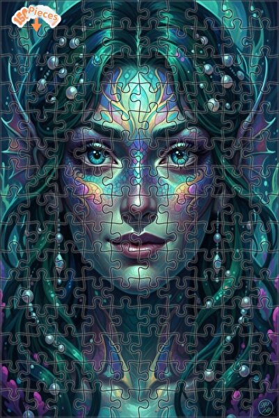 Esranın Dünyası Mermaid Artwork Oil Painting Look Double Layer Framed Wooden ...