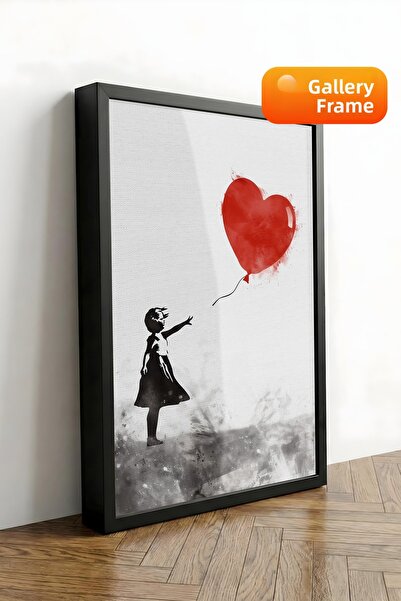 Zestia Πίνακας σε καμβά με μαύρο πλαίσιο σε στυλ Banksy, Κορίτσι με κόκκινο μ...