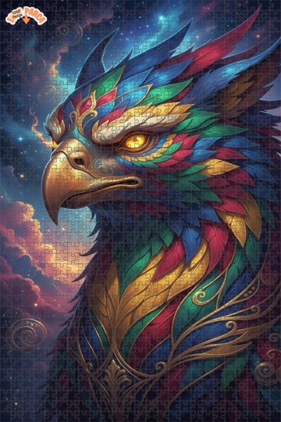 Esranın Dünyası Fantastic Color Wheel Eagle Art Print Double-Layer Framed Woo...