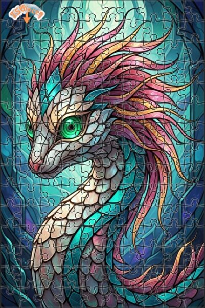 Esranın Dünyası Fantastic Dragon Glass Mosaic Look Wooden Puzzle with Double-...