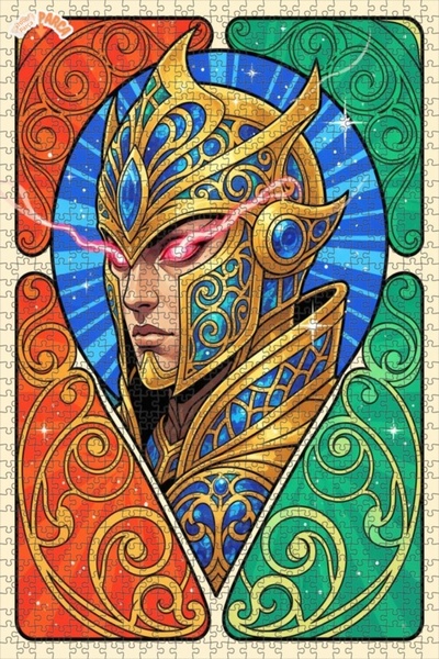 Esranın Dünyası لغز خشبي ذو مزدوج الطبقات إطارًا بمظهر المحارب المدرع الذهبي ...