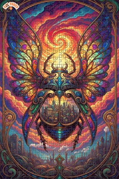 Esranın Dünyası Magical Insect City Looking Artwork Double-Layer Framed Woode...