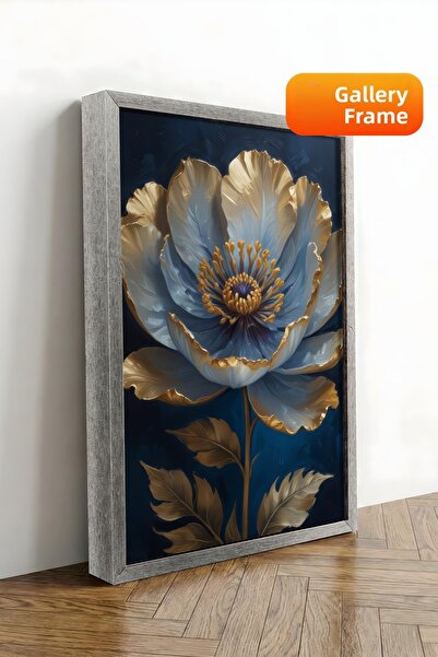Zestia Εκτύπωση σε καμβά με ασημένιο πλαίσιο Golden Blue Flower Premium Serie...