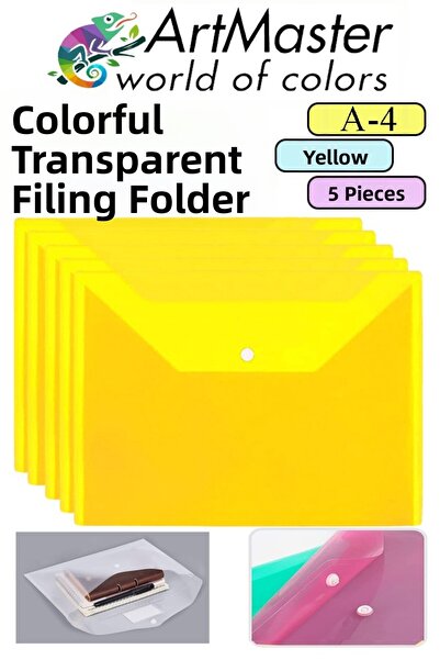 Artmaster Dosar cu capsă A4 galben, dosar plic colorat transparent, 5 bucăți,...