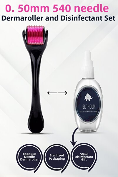 ELAMOUR - هدية مطهرة - ديرما رولر 540 إبرة مع رؤوس من التيتانيوم 0.5 مم لتجدي...