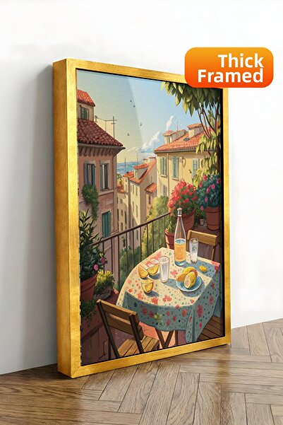 Zestia Tablou pe pânză înrămat cu aur, în stil toscan, pentru balcon, Seria P...