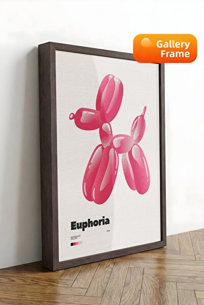 Zestia Καφέ πλαισιωμένος καμβάς με εκτύπωση σε ροζ μπαλόνι σκύλο Premium Σειρ...