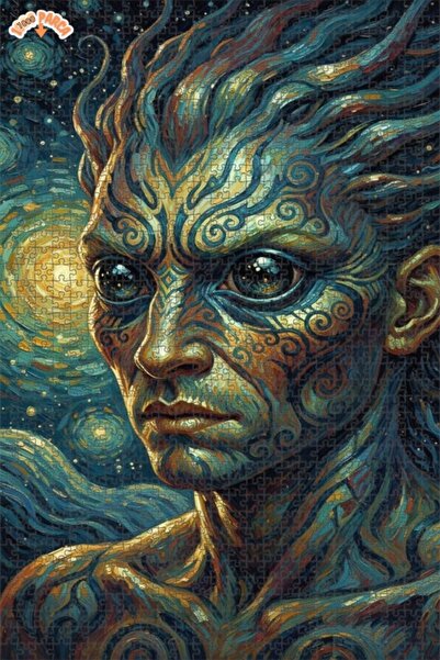 Esranın Dünyası Starry Night Portrait Oil Painting Look Wooden Puzzle with Do...