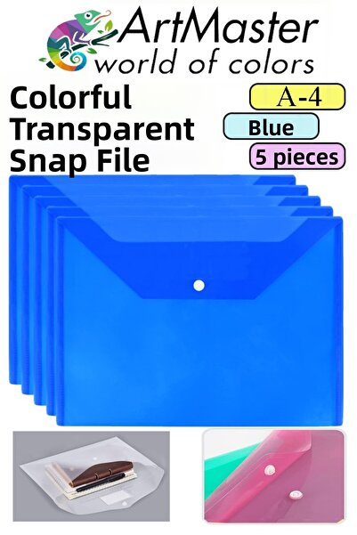 Artmaster Dosar cu capsă albastru A4, dosar plic colorat transparent, 5 bucăț...