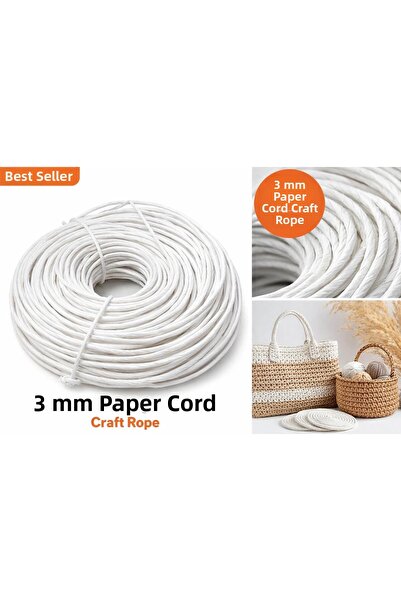 Mady Aksesuar Kraft Yarn, White Color, Ç Bag Basket Weaving Yarn, 3mm 500 Grams