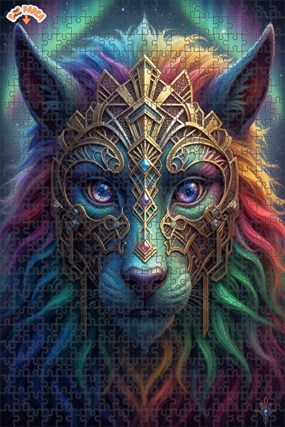 Esranın Dünyası Colorful Mane Lion Mask Looking Digital Double-Layer Frame Wo...