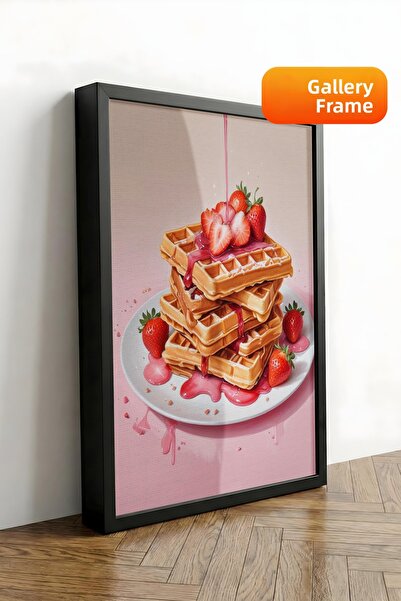 Zestia Tablou pe pânză înrămată neagră, ilustrație cu desert cremos, Seria Pr...