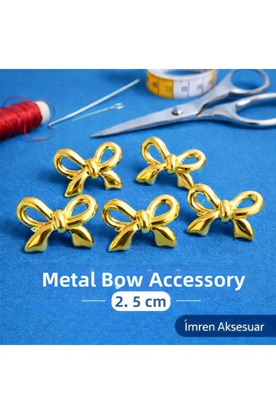 İMREN AKSESUAR Bow Model Metal Design Gold Color Set of 6 Buttons