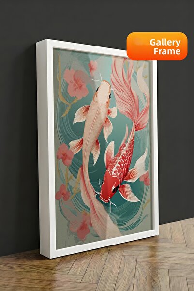 Zestia Εικονογράφηση με λευκό πλαίσιο σε καμβά με ψάρια Koi Premium Series No...
