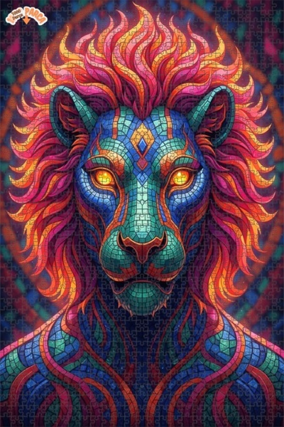 Esranın Dünyası Color Wheel Lion Mosaic Look Wooden Puzzle with Double-Layer ...